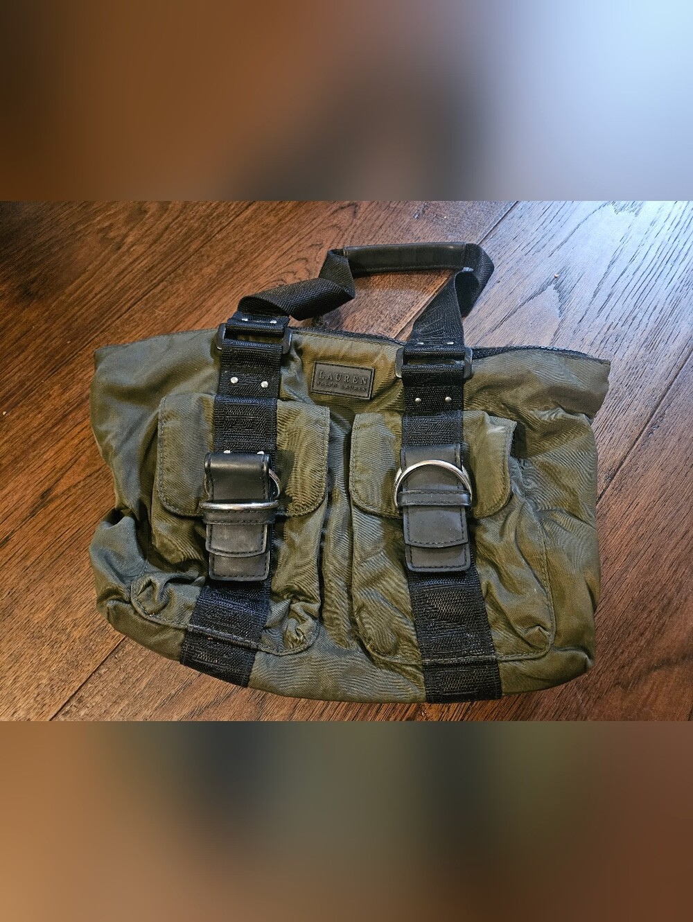 Lauren Ralph Lauren Green Satchel Shoulder Bag Cargo Pockets Durable, Zipper. 